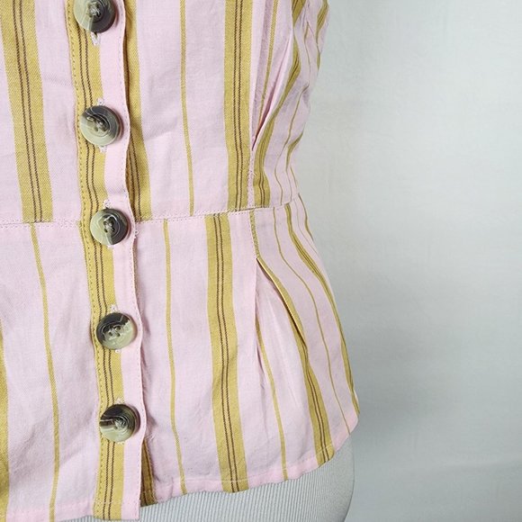 Topshop 165443 Womens Sleeveless Stripe Crop Tank Top Pink Yellow Size US 6 - Picture 9 of 15